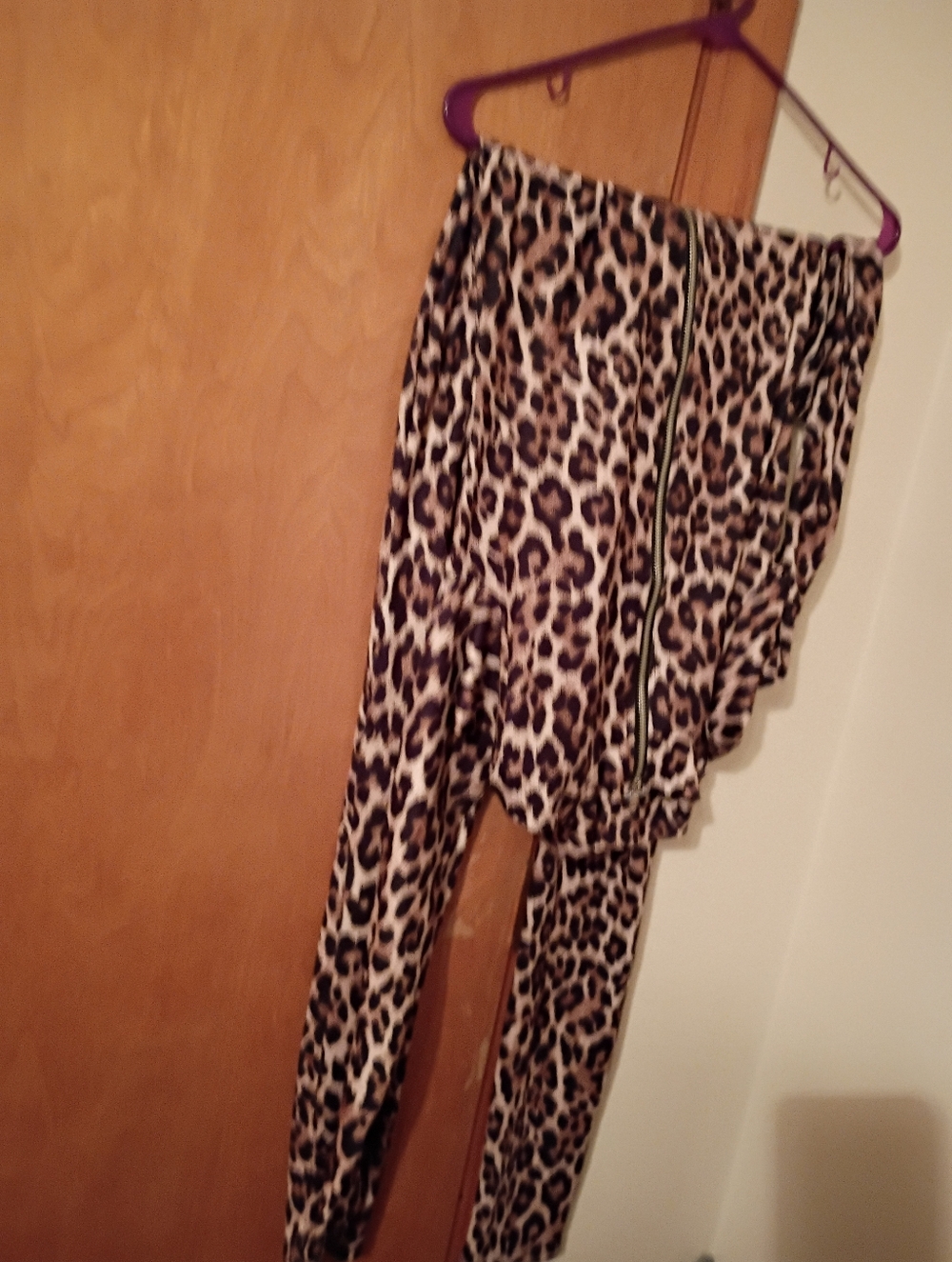 Leopard Print Jumpsuit Romper with Front Zipper
